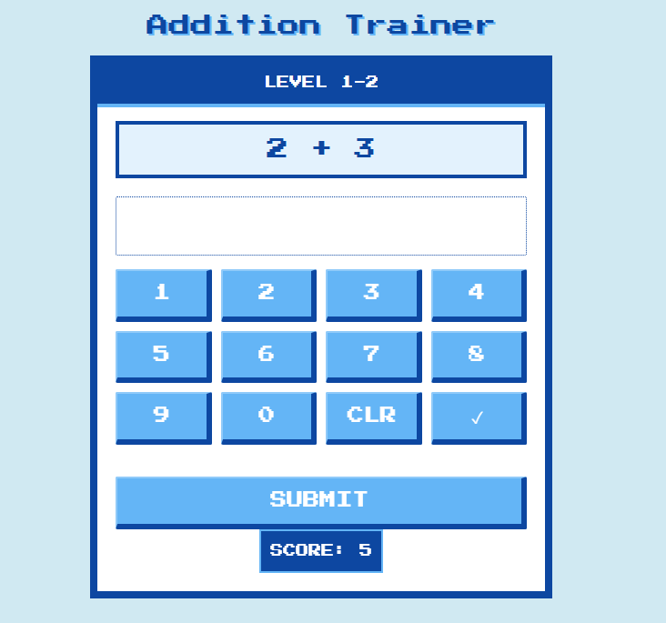 8-Bit Academy Basic Addition Trainer Interface